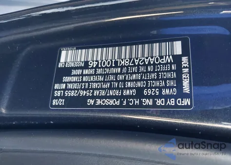 2019 Porsche Panamera 4 z USA, uszkodzony, nr VIN WP0AA2A78KL100146